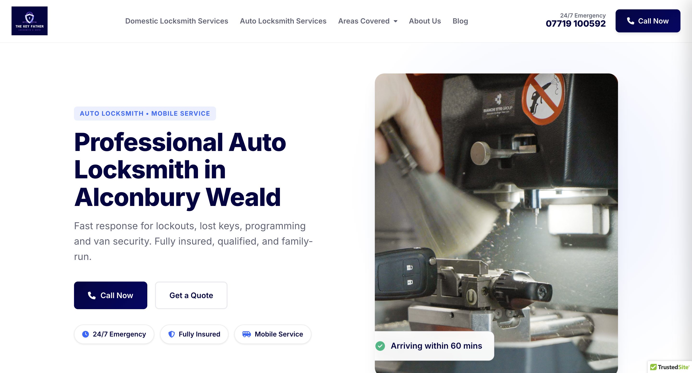 The Key Father auto locksmith website